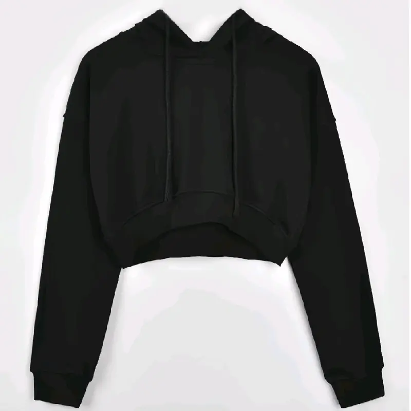 Baju basic Anak Perempuan Model Crop Top Hoodie polos Sweater - Fashion korea Pakaian nyaman bahan fleece tangan panjang tebal 1