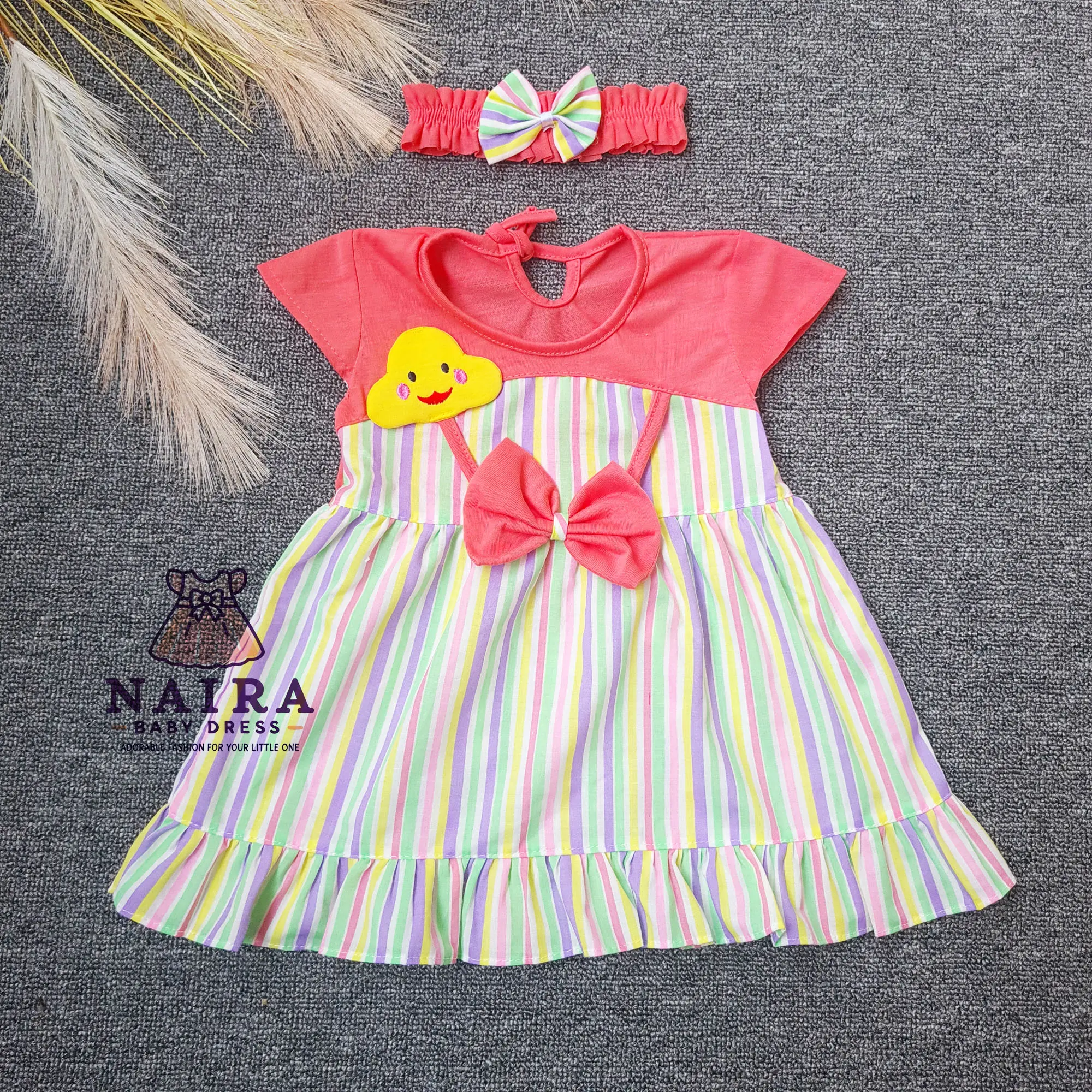 (P-032) Baju Bayi Perempuan 0-6 bulan newborn (Bonus Bando)/ Dress Bayi Perempuan Newborn Planet Kidz Model Awan Pita