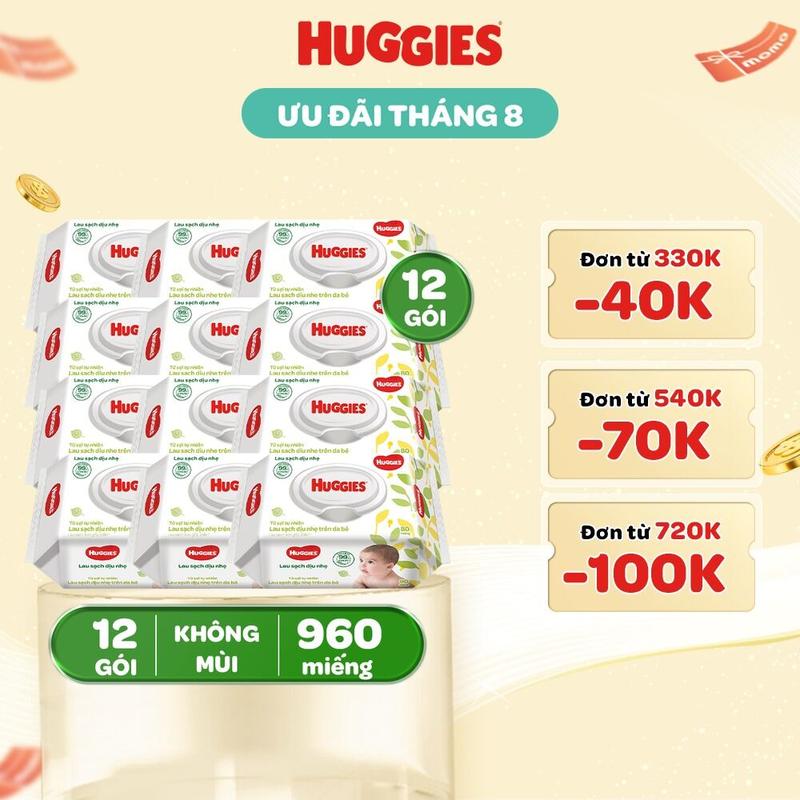 [Creator] Thùng 12 gói khăn giấy ướt không mùi cho trẻ sơ sinh HUGGIES Gói 80 tờ