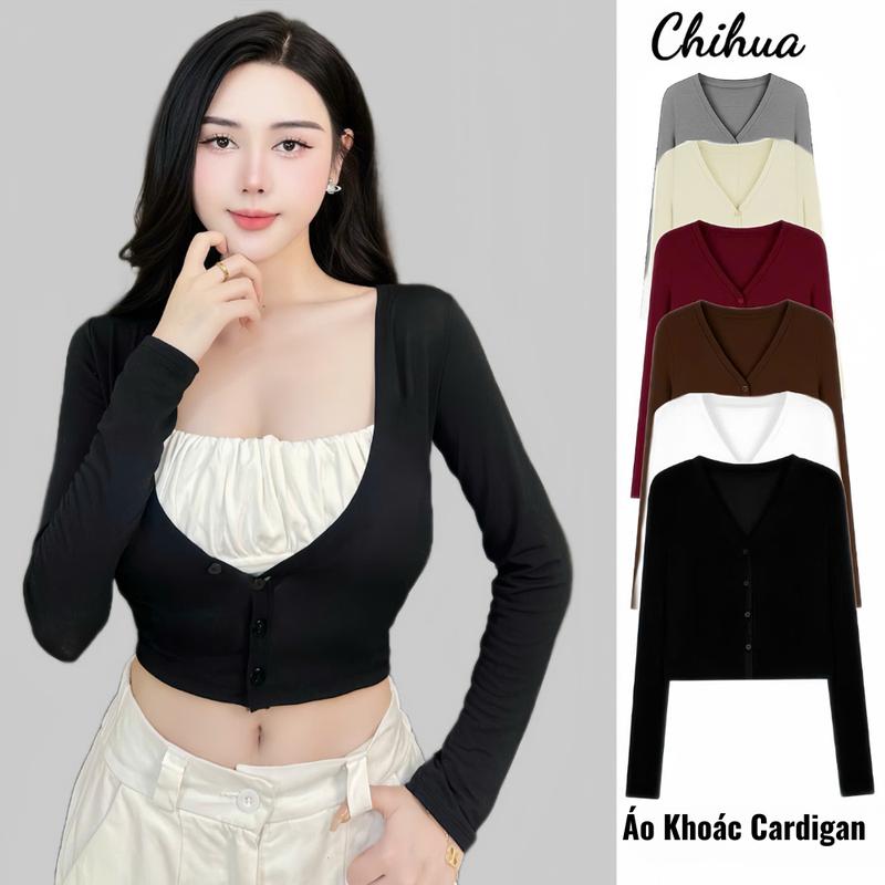  Áo khoác len cardigan dáng ngắn phối cúc ôm body chất len mongtoghi dày dặn mềm mịn không xù 