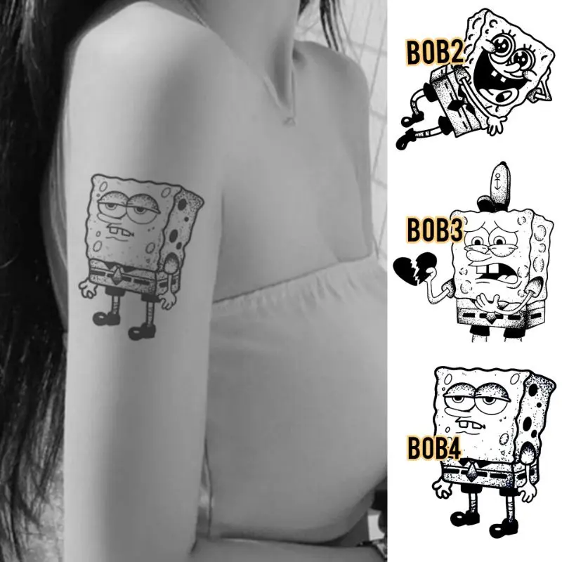 Tato Temporer spongebob Tato kartun Tato minimalis Tato kecil Stiker Tato Minimalis - BOB4 0