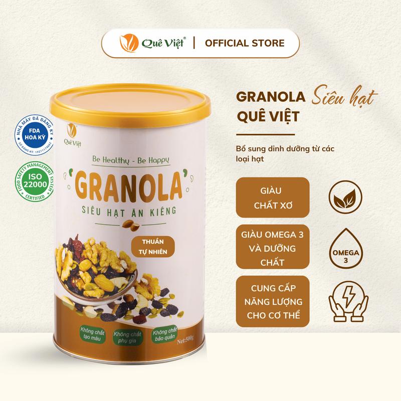 Granola ngũ cốc siêu hạt Quê Viêt - 1 hộp 500g. Thức Ăn Food Hạt Ngũ Cốc