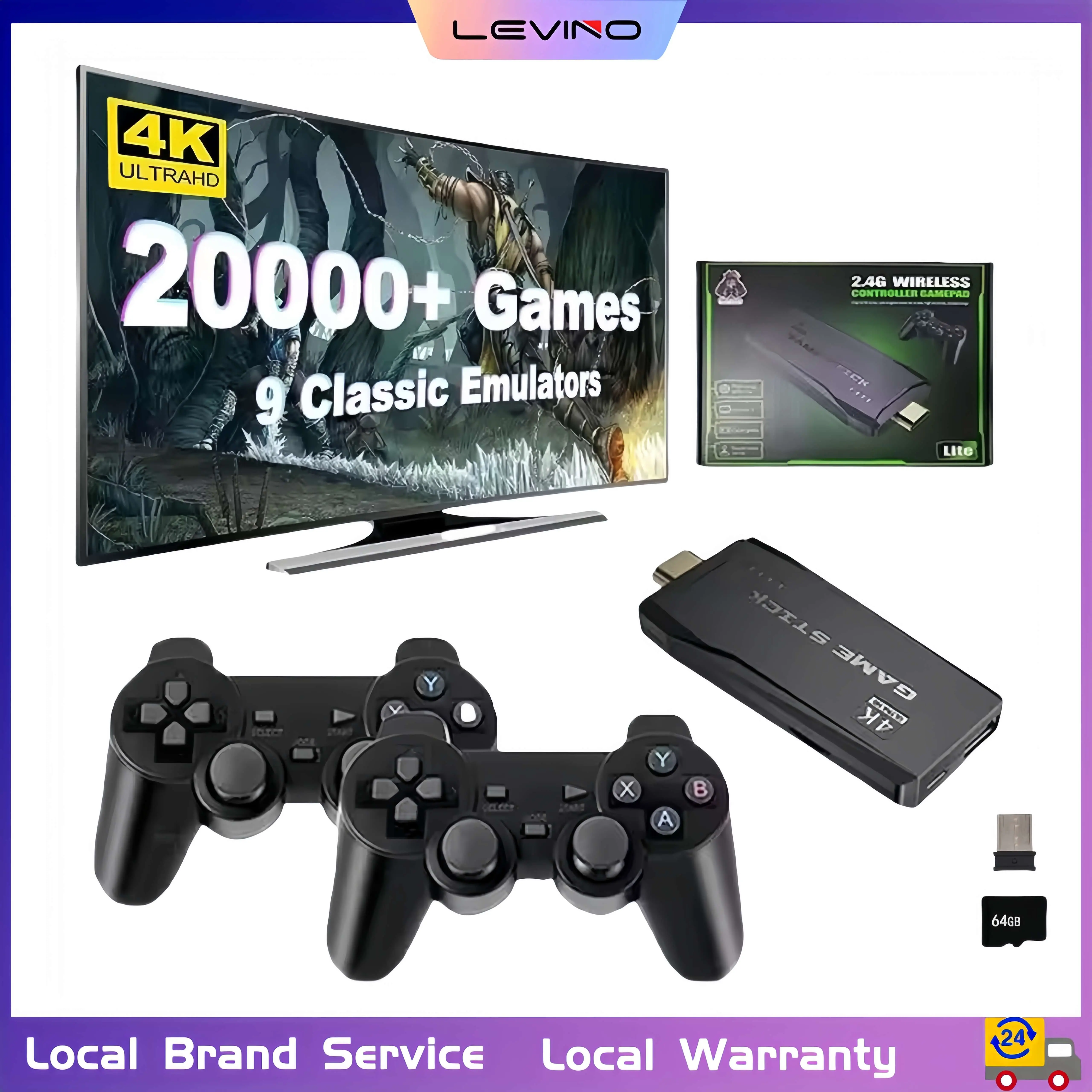 LEVINO  M8 Video Game 64GB With More 20000Classic Retro Game Console 2 Player Wireless Video 2.4G Controller Box 4K HDMI