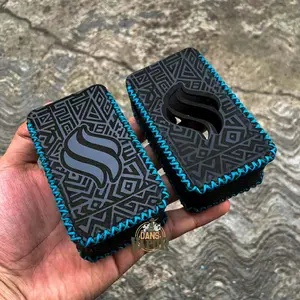 Sleeve Case Trml T200 Kulit Hitam Motif Aztec Logo Benang Ice Blue