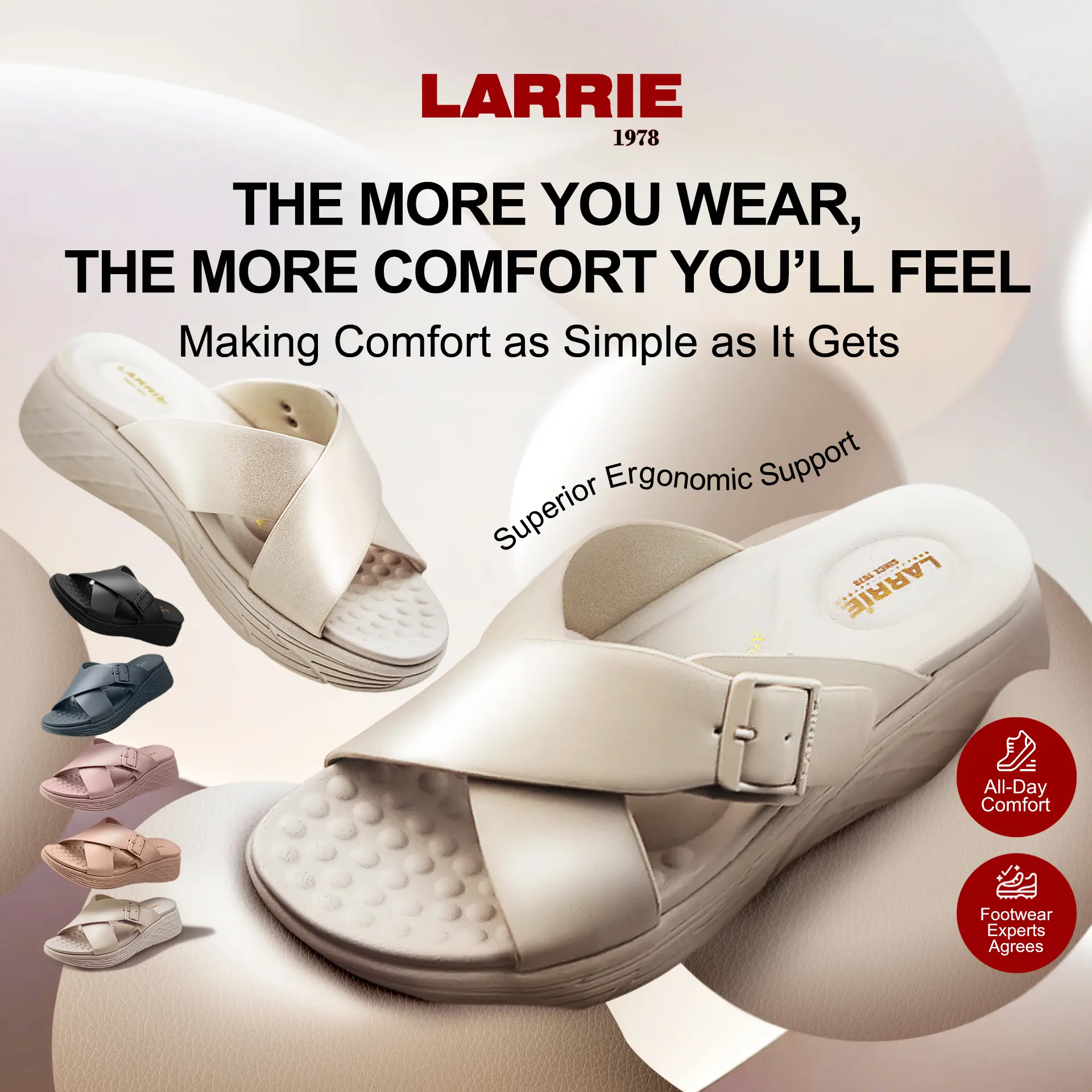 LARRIE Ladies Natalie Buckle Slip On Sandals Shoe Wanita- 5 Colors Available (L82407-KT01SV)