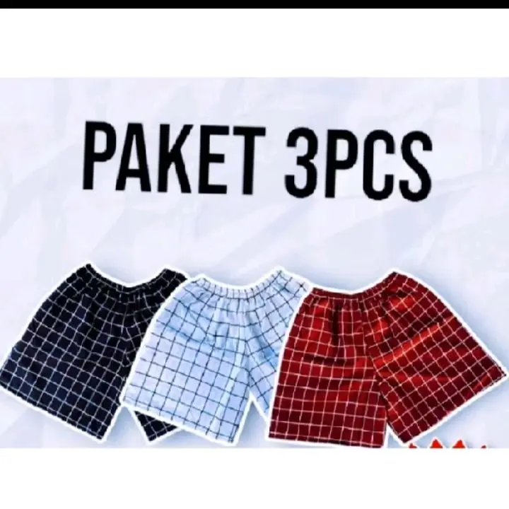 Campur warna 3 pcs paket hemat celana pendek unisex kolor pria wanita boxer hotpants shortpants motif kotak kotak celana tartan Katun Santai Nyaman Lembut Distro Dewasa Karet Tidur