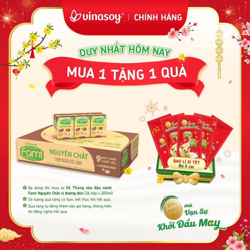 Thùng sữa đậu nành Fami Nguyên Chất vị đường đen 36 hộp x 200ml