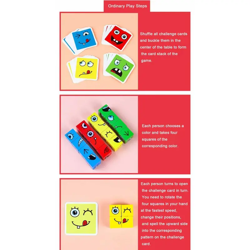 Mainan Puzzle Rubik Kayu Face Changing Funny Building Blocks 8