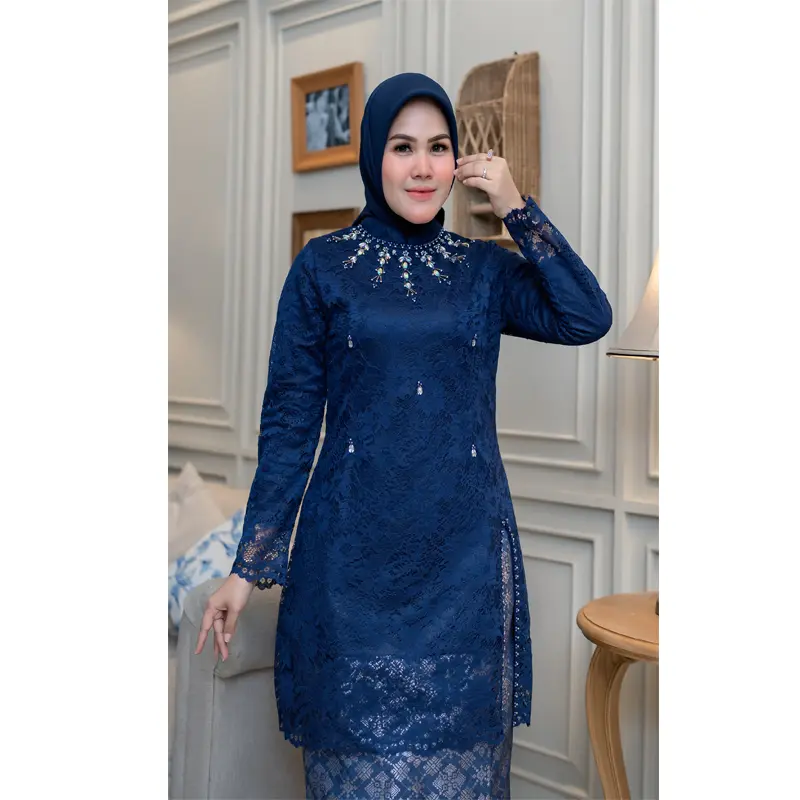 Kebaya Cellyn Sanghai Payet | Kutubaru Full Burkat Mewah | Kebaya Lamaran Wisuda Modern Atasan  Seragam  Baju  Kondangan Atasan Panjang Wanita Pesta Katun Dress Kerah brokat elegan Motif Natal 6