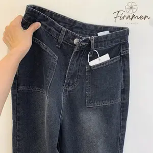 Celana Jeans Wanita Highwaist Lurus Jeans Kantong Depan