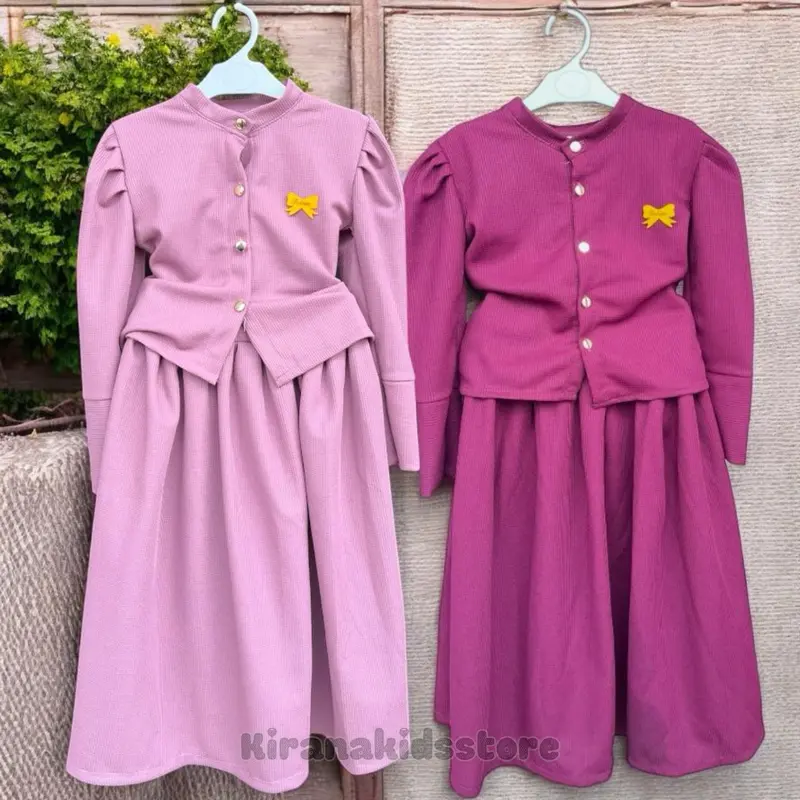 One Set Rok knit anak perempuan model baju crop untuk lebaran usia 3 sampai 12 tahun Muslim Nyaman Setelan Atasan 4