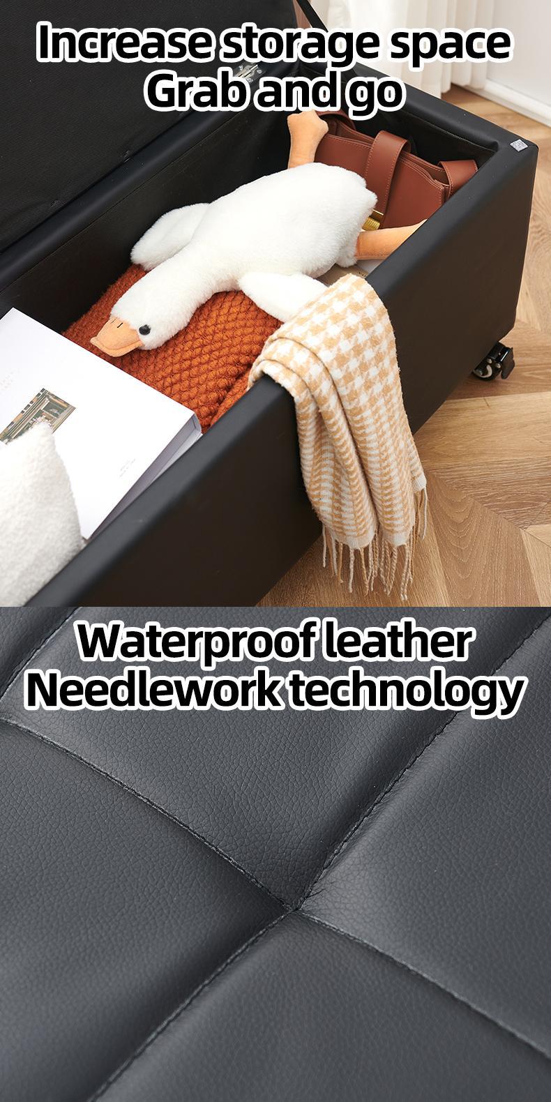 Product Introduction of 【SG Local Seller】Upgrade 120cm Leather Ottoman Storage Bench Stool With Wheel PU Waterproof- 52