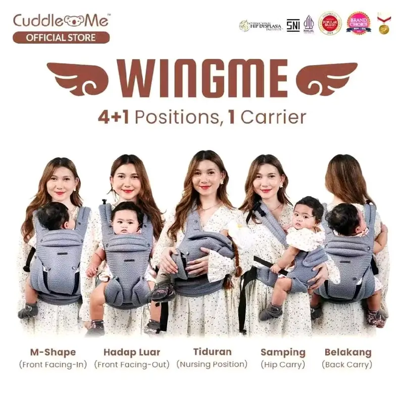 Gendongan Bayi CUDDLEME WINGME Carrier Premium Gendongan Depan Newborn SSC M Shape Hipseat Adjustable 5 Posisi 1