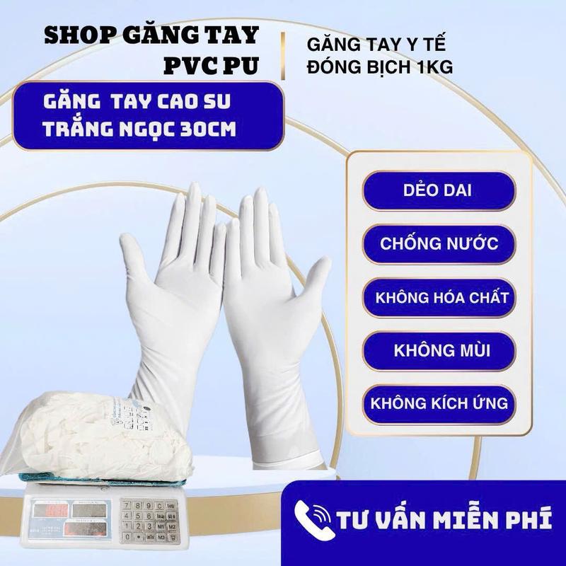 1Kg & 0,5Kg Găng Tay LATEX Trắng NGỌC Ko Bột, Ko Mùi Dài 30cm Co Dãn - Đàn Hồi. Nhập Khẩu MALAiSIA
