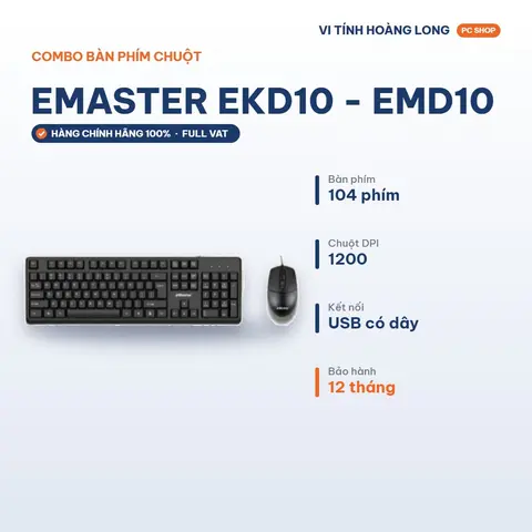 Combo Bàn phím chuột văn phòng EMASTER EKD10, EMD10 New - Bảo hành chính hãng