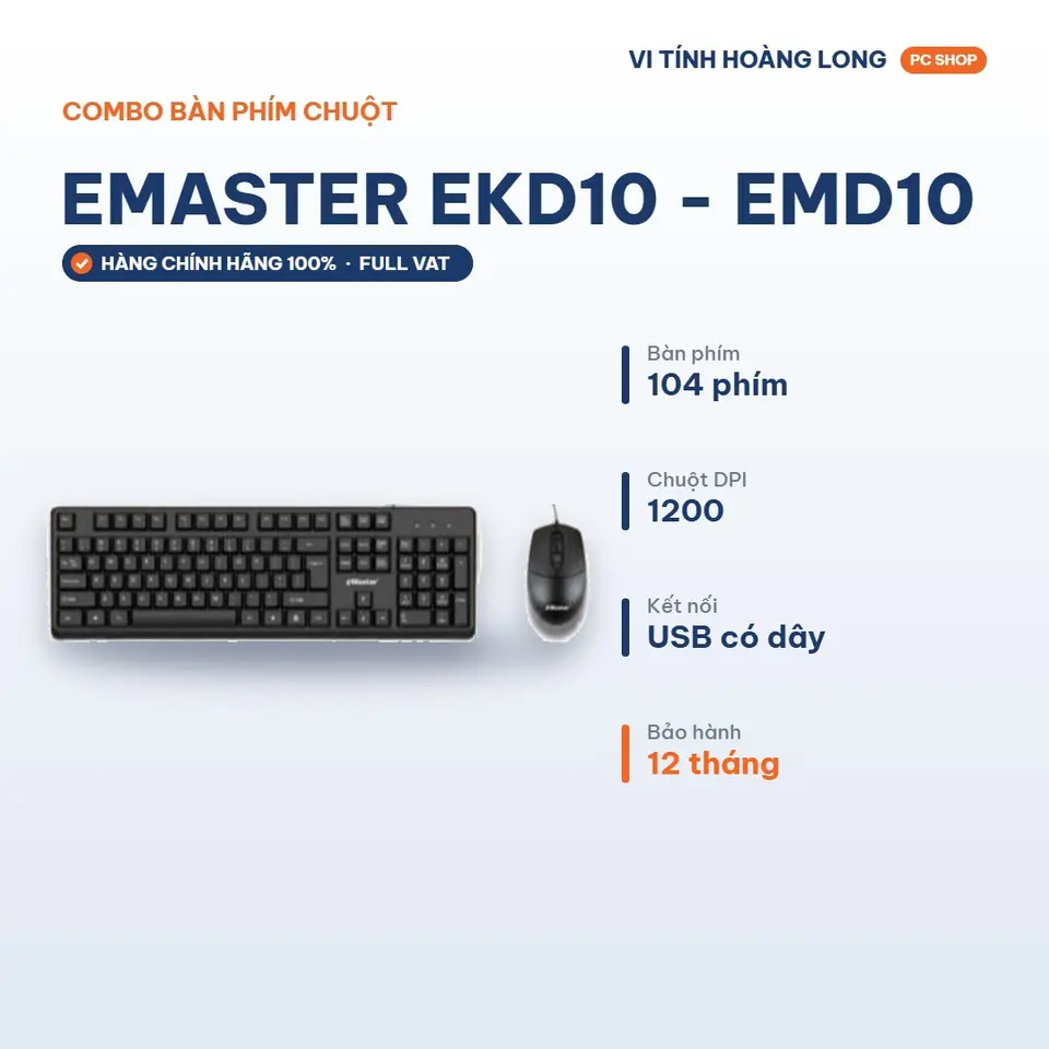 Combo Bàn phím chuột văn phòng EMASTER EKD10, EMD10 New - Bảo hành chính hãng