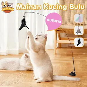 Mainan Kucing Tongkat Mainan Kucing Bulu Mainan kucing interaktif elastis Dengan Cangkir Hisap