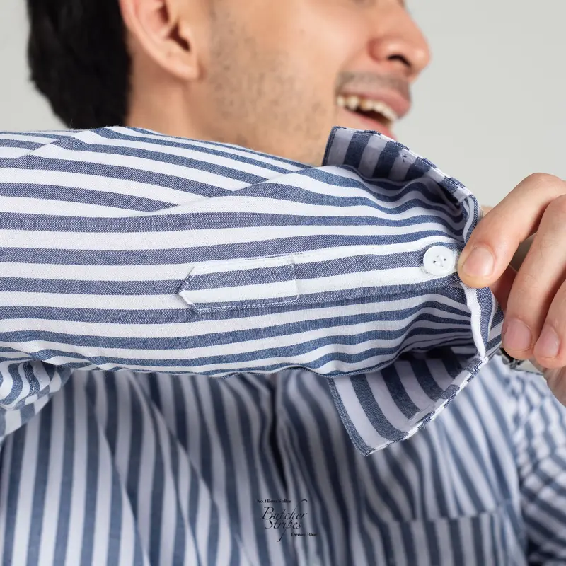 Kemeja Pria Garis WOODCUTTER Basic Butcher Stripe - Denim Blue Biru Lengan Panjang 5