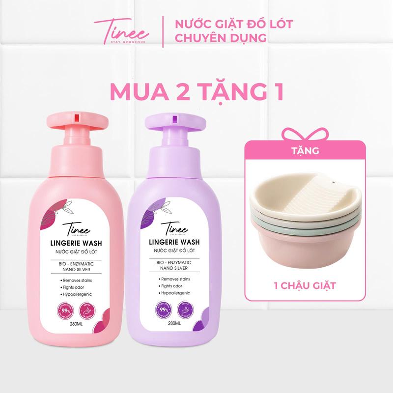 [MUA 2 TẶNG 1] Nước Giặt Đồ Lót Chuyên Dụng Tinee - Nano Bạc Hạn Chế Nấm Khuẩn (280ml/ chai) + Tặng 1 Chậu Giặt Đồ Lót Màu Ngẫu Nhiên
