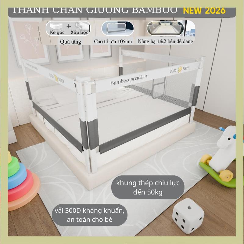 bền bỉ Thanh chắn giường cho bé Bamboo phiên bản mới nhất, nâng hạ 1&2 bên, lắp…
