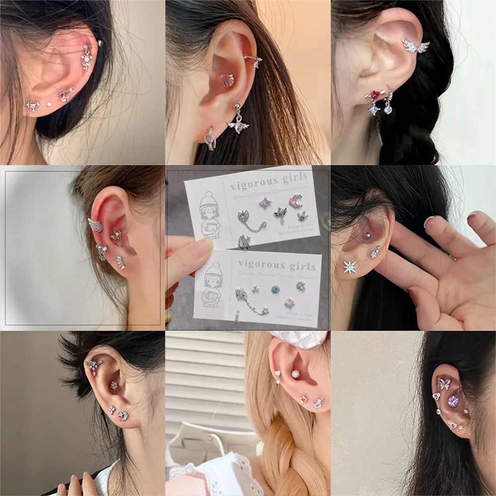 Hoa Tai Thép Y Tế 316L, Thiết Kế Đũa Phép Ma Thuật, Hoa Tai Trái Tim, Hoa Tai Tragus, Dành Cho Phụ Nữ, Hoa Tai Dễ Thương, Đồ Trang Sức Titan Voan