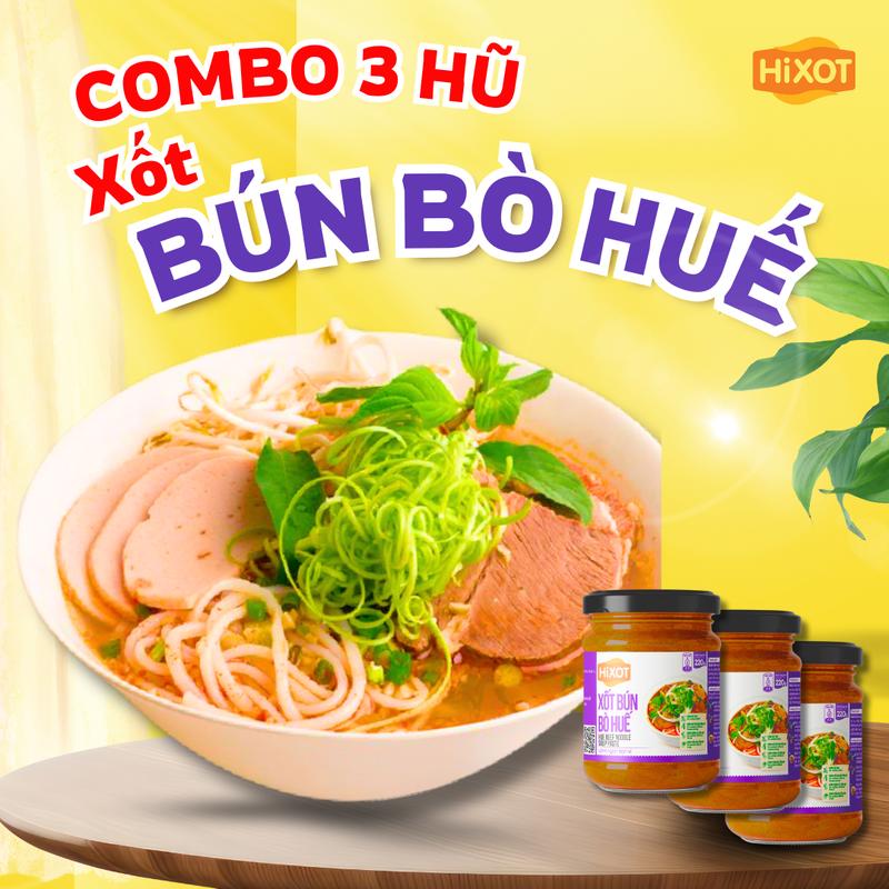 Combo 3 hũ Xốt Bún Bò Huế HiXOT 220g - Gia vị hoàn chỉnh không cần nêm nếm