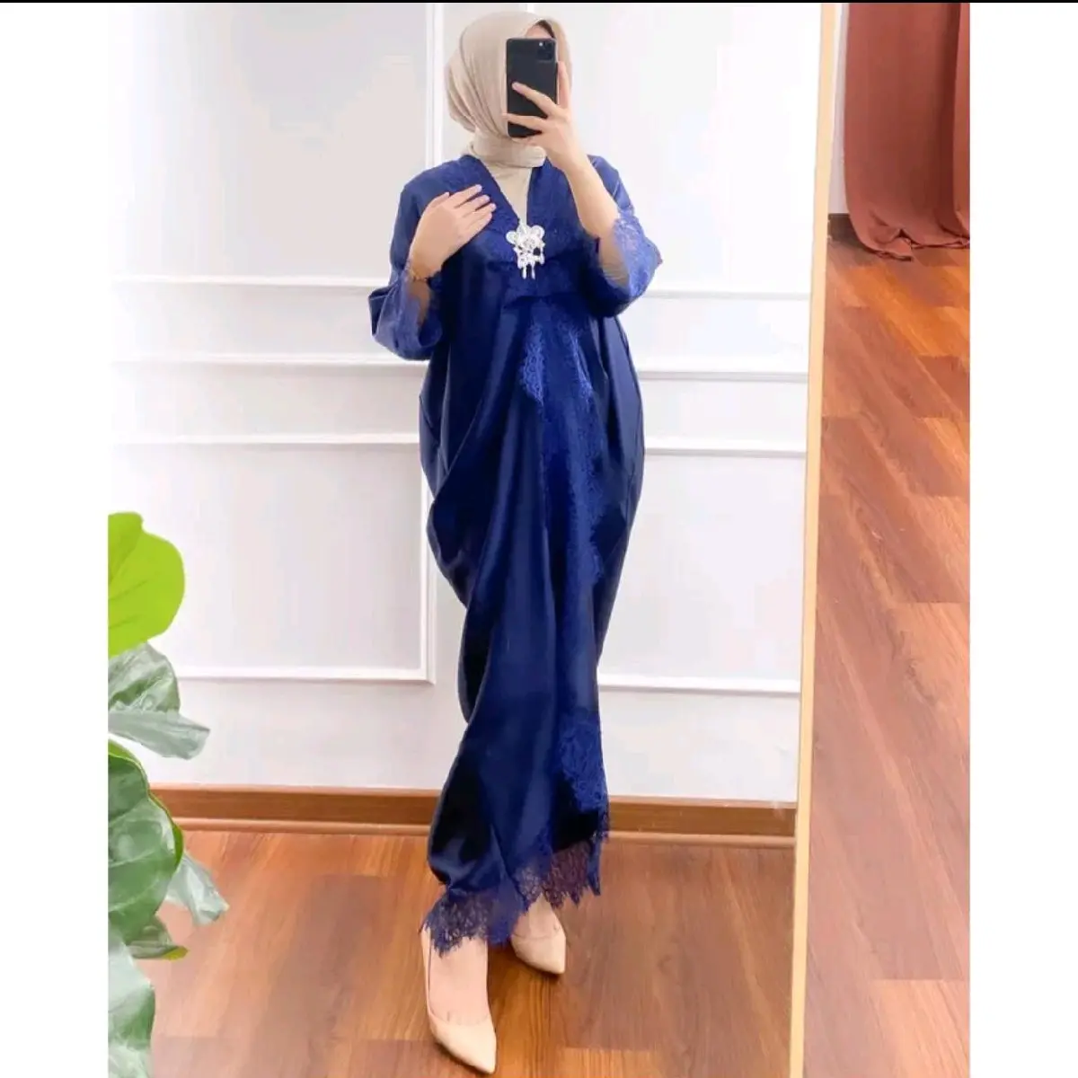 Kaftan brukat kaftan lebaran/pesta kekinian kaftan satin Muslim Wanita Mewah Kondangan
