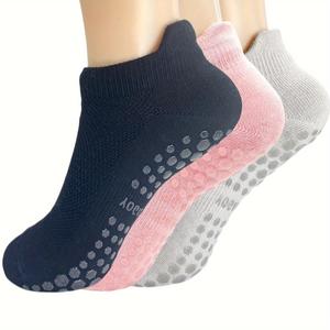 Calcetines antideslizantes para pilates para mujer, calcetines cómodos para yoga para uso en interiores, paquete de 3 pares, ideales para actividades de fitness y gimnasio