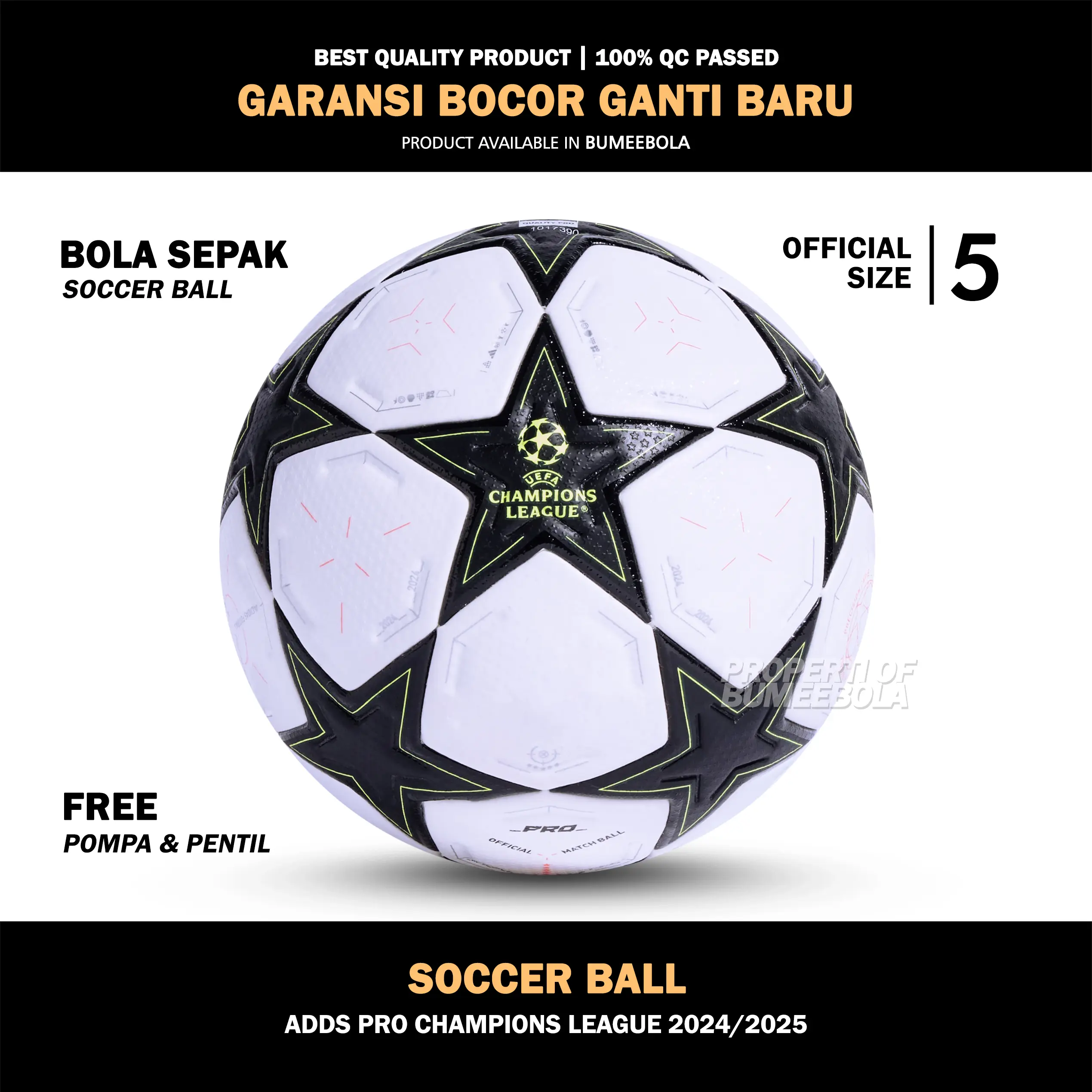 Bola Sepak Size 5 UCL Series 2025 Original 100% Real Pict | Ball | Outdoor | Gratis Pompa