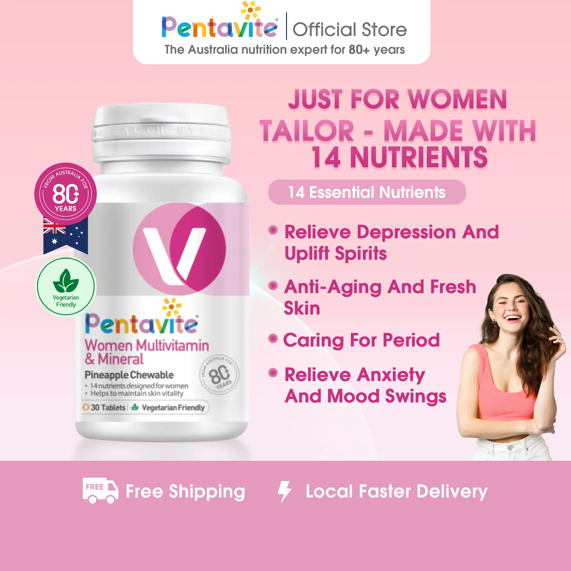 Pentavite Women Multivitamin and Mineral Women's Health Chewable（30-180 tablets)