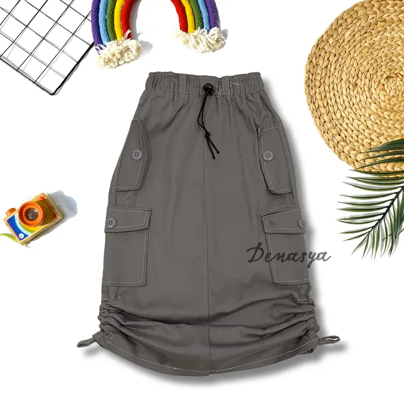 ROK CARGO ANAK PEREMPUAN KEKINIAN / ROK CARGO KATUN SERUT ANAK 1-12 TAHUN / ROK PANJANG ANAK PEREMPUAN IMPORT 1