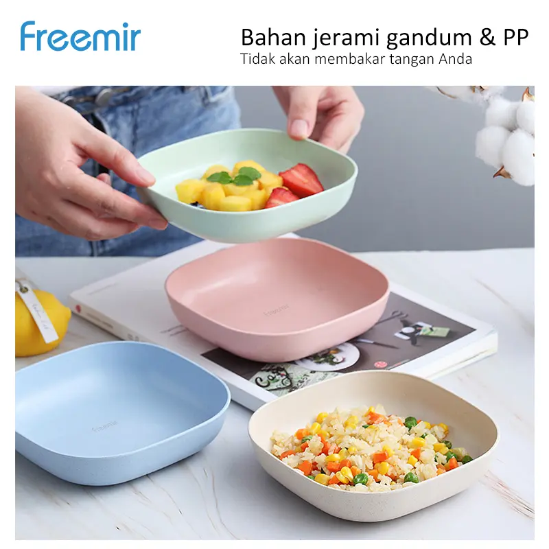 (Bisa COD) freemir Set Piring + Gelas  Piring Saji Hidangan Makanan Cemilan Food Grade Kitchenware Serbaguna Alat Dapur Unik 3