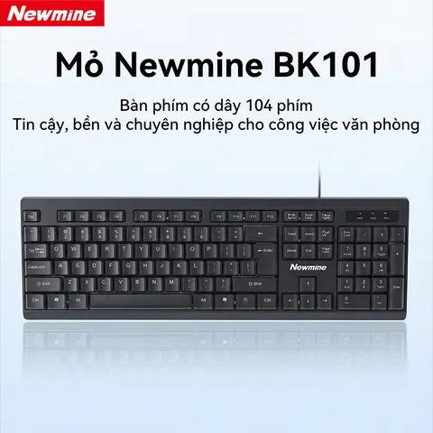 Bàn Phím Có Dây Newmine BK101 104 Phím Full Size, Gõ Êm Ít Ồn, Kết Nối USB, Dành Cho Văn Phòng Và Học Tập