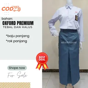 setelan baju sekolah SMA perempuan // PUTIH - ABU // baju panjang OBLONG & rok SPAN  floi depan 1
