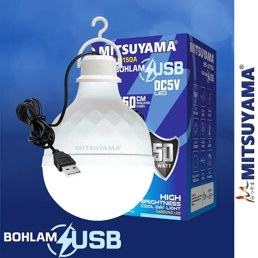 Bohlam LED USB Kabel Mitsuyama Emergency Lampu Darurat 5/8/10/15/20/30/50 Watt