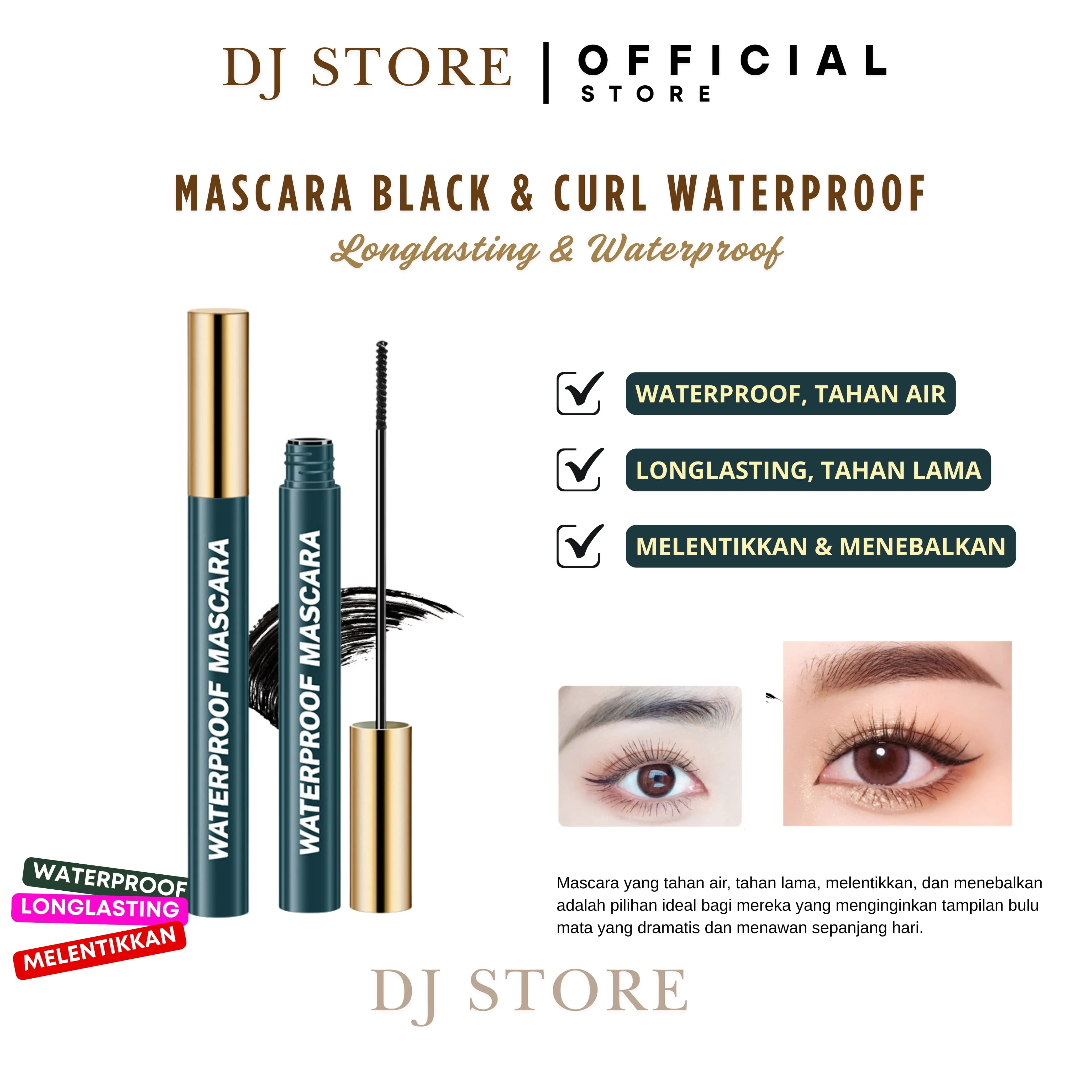 MASCARA - BBN 729 BLACK & SLENDER CURL MASCARA WATERPROOF & SWEATPROOF Maskara