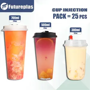 【PAKET HEMAT】Cup Injection 24oz 17oz 14oz 12oz + Tutup Isi 25pcs Thinwall Oval Datar Gelas Plastik Tebal Reusable Anti Tumpah