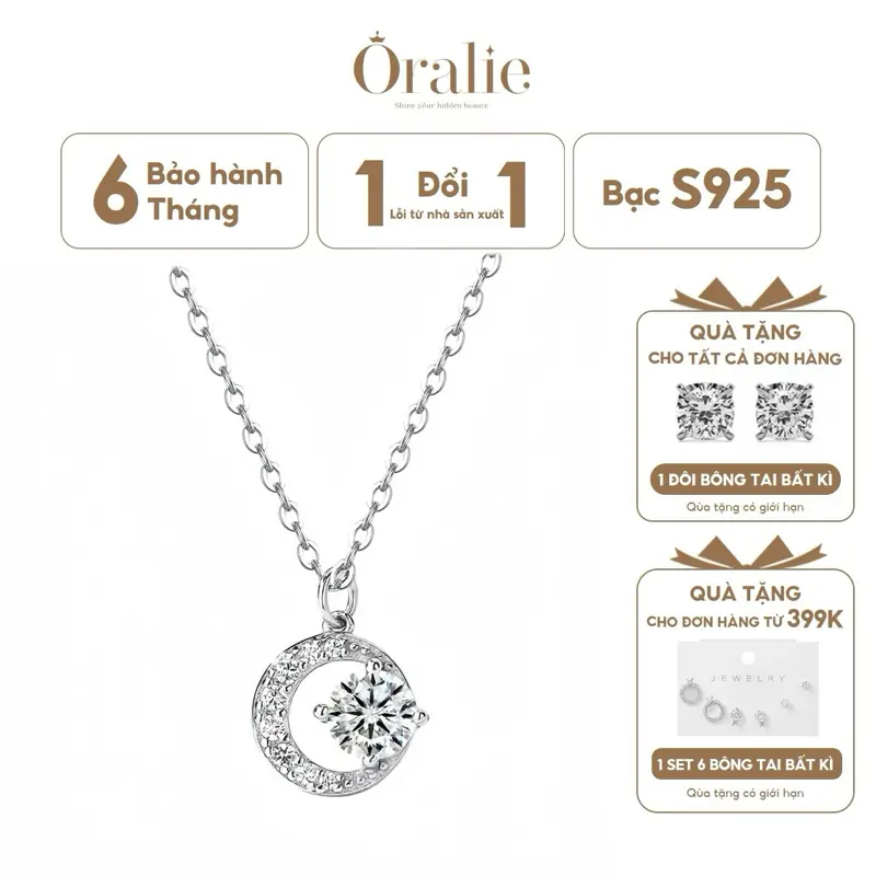 [ORALIE] Dây chuyền bạc đính đá hình mặt trăng cao cấp và thanh lịch