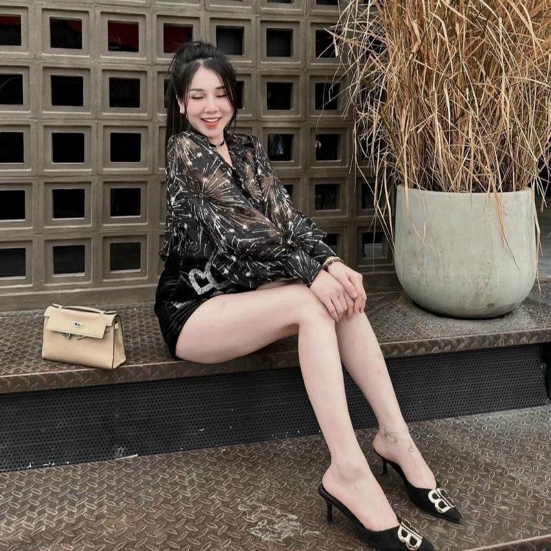 Áo Sơ Mi Nữ Dài Tay Chất Tằm Ép Hoạ Tiết Phao Hoa Trắng Và Đen, Hàng Thiết Kế Cao Cấp, Thời Trang Công Sở Nữ Minan Boutique