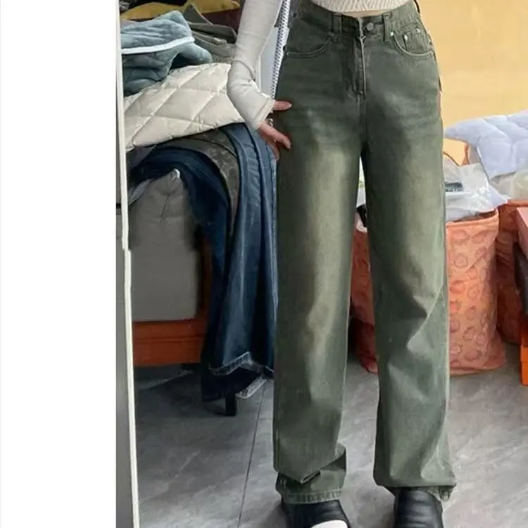 rin ZX American high street straight jeans women's high waist wide leg