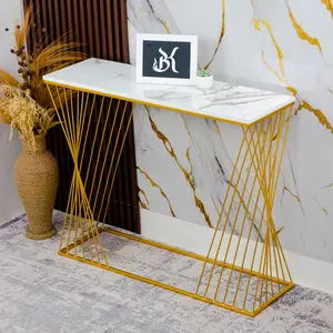 Berkah - Meja Konsul Ruang Tamu Minimalis Multifungsi Besi HPL Motif Marmer Besi Gold