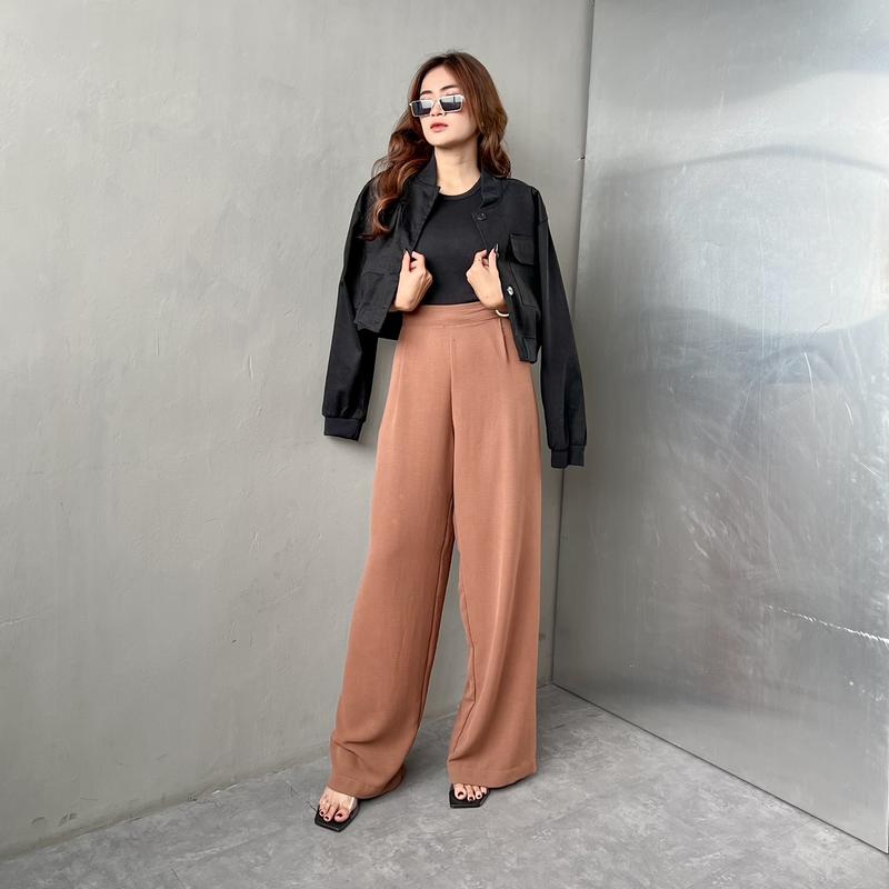 Georgios Women l Ely Culottes Pants | Celana Panjang Kulot Wanita Kekinian Bawahan Casual High Waist Dewasa Hitam Loose Airflow Tebal 1