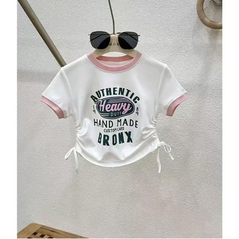 OOTD Korea Style Setelan Jeans Anak Perempuan Atasan Croptop Motif Lucu+Celana Jeans Panjang Sobek Kulot Baju Impor Anak Perempuan Setalan Anak Perempuan 2