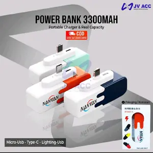 Nanvan PB-01 Power Bank 3300mAh Portable Charger Kapasitas Asli Lightning USB Micro-USB Type-C