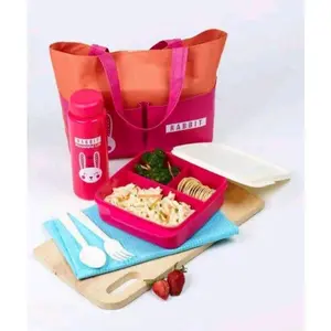 tas set 1 tempat makan 1 botol minum sendok garpu dan tas