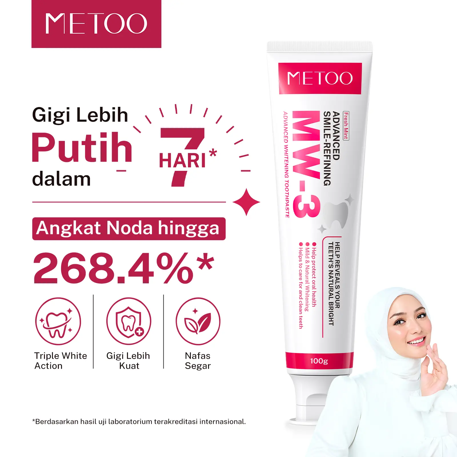[Favorit CIKI] METOO PASTA GIGI MW3- BPOM-pemutih gigi / Bebas Sensitif odol/ Bebas Karang Gigi / Pasta Gigi Probiotik / Karang Gigi / Gusi Sensitif / Membersihkan Noda Gigi- METOO MW-3 Advanced Whitening Tooth Paste 100 gr*1/2/3