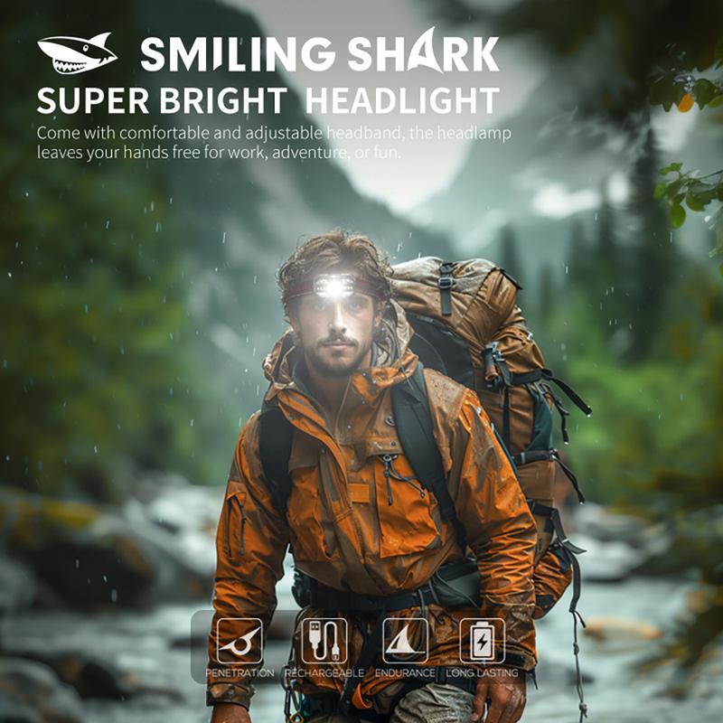 Product Introduction of 【TD-0225】Smiling Shark multifunctional headlamp, made of ABS material, with a built-in battery, featuring a sensing function and a user-friendly headband design, meeting the needs of daily life 16