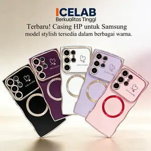 ICELAB Casing HP untuk Samsung S22/S23/S24/S25/S26 Ultra, S26 Plus, Desain Pegangan Nyaman, Mendukung Pengisian Nirkabel Magnetik - Motif Hati Stylish, Anti Jatuh & Anti Licin, Proteksi Kamera