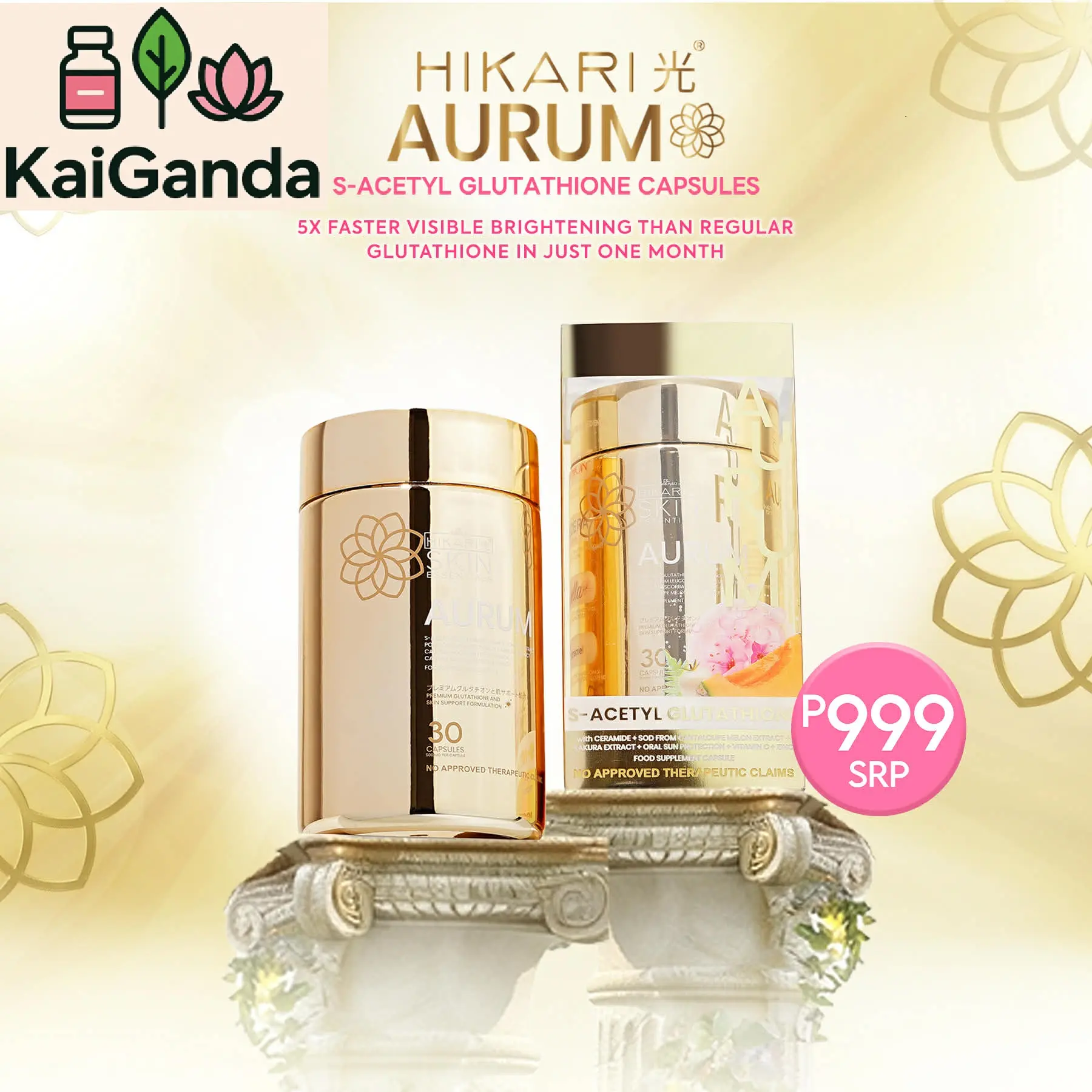 Hikari Aurum S-Acetyl Glutathione Capsules Supplement - 1 Bottle