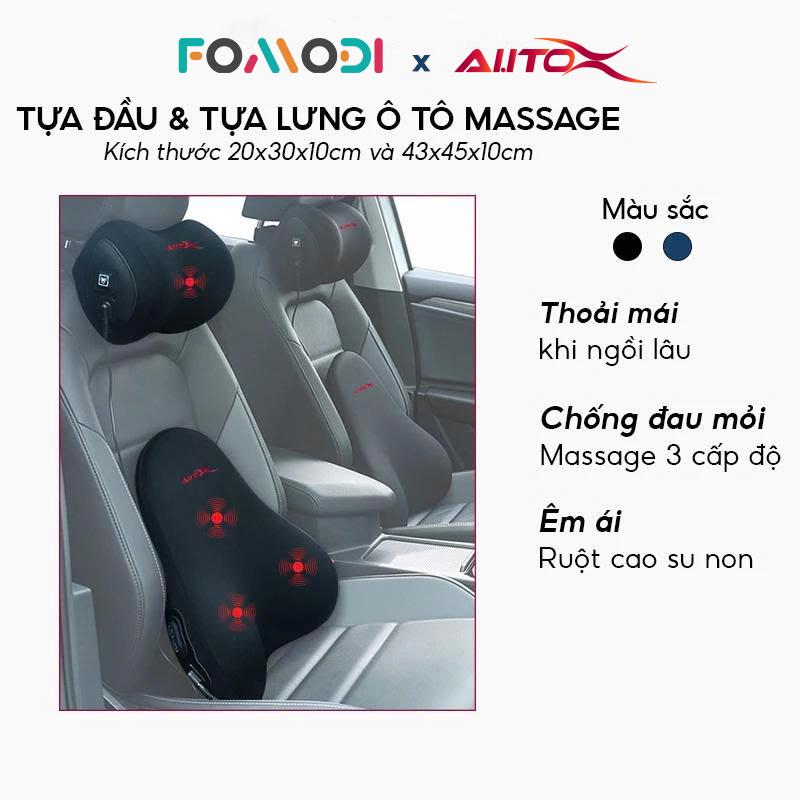 Gối đầu và tựa lưng ô tô massage FOMODI máy rung 6 chế độ ruột cao su non êm mềm